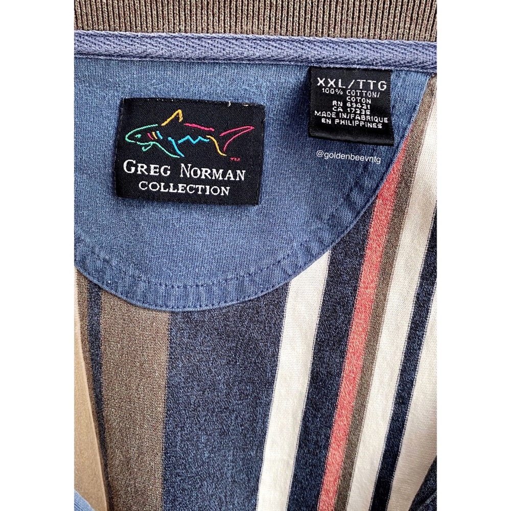 SOLD • Vintage Oversized Retro Striped Color Block Neutral Cotton Henley Top - Picture 6 of 8